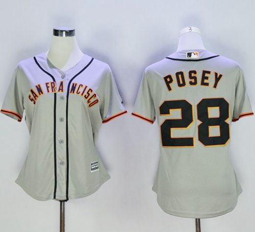 Giants #28 Buster Posey Grey Women's Road Stitched MLB Jersey
